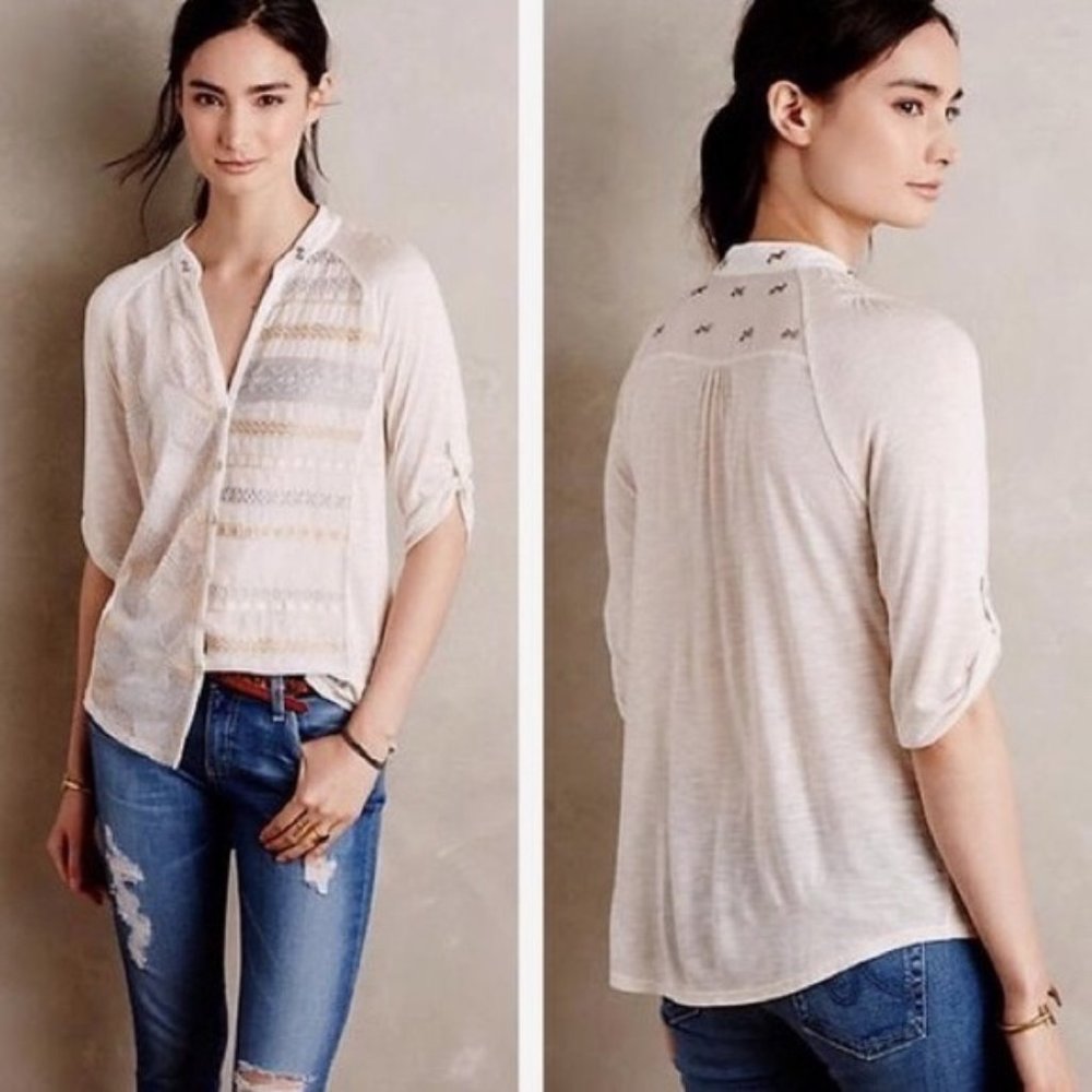 Anthropologie Cream Button Down Shirt